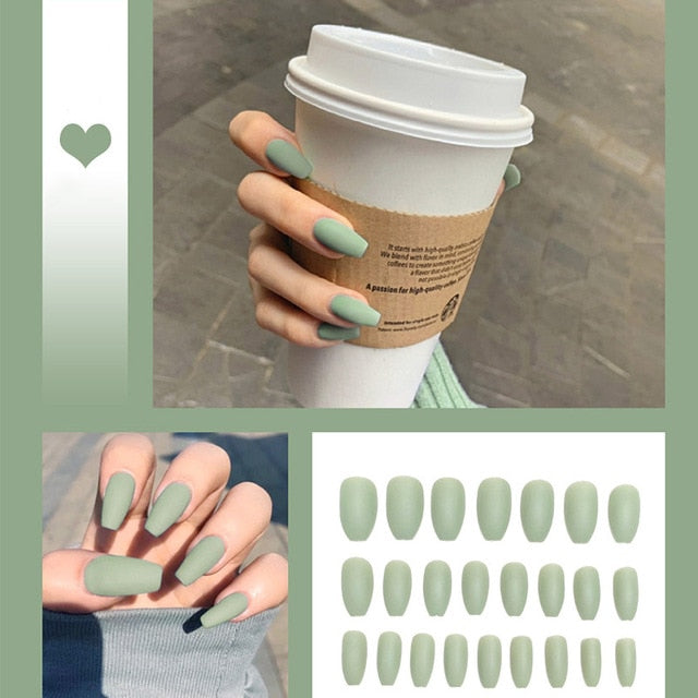 24pcs/box Full Cover fake Press on Nails Matte Yellow Pure Acrylic Frosted Ballerina acrylic for nails for Women free shipping