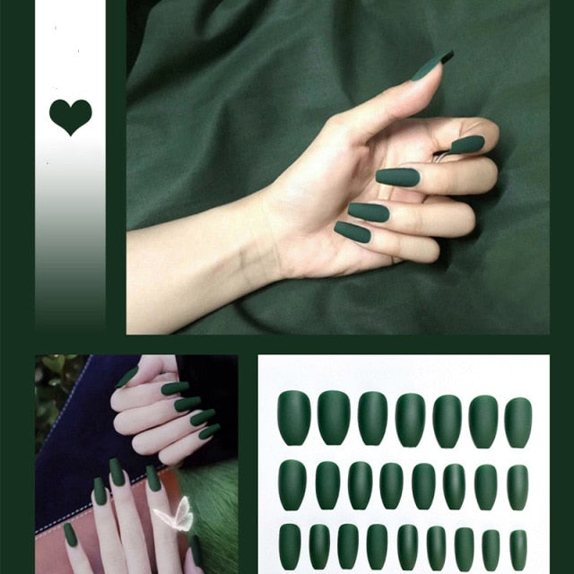 24pcs/box Full Cover fake Press on Nails Matte Yellow Pure Acrylic Frosted Ballerina acrylic for nails for Women free shipping