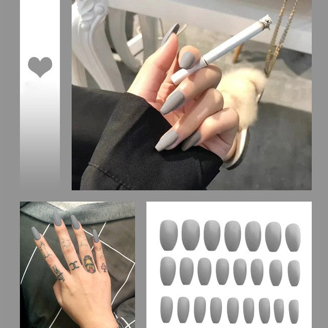 24pcs/box Full Cover fake Press on Nails Matte Yellow Pure Acrylic Frosted Ballerina acrylic for nails for Women free shipping