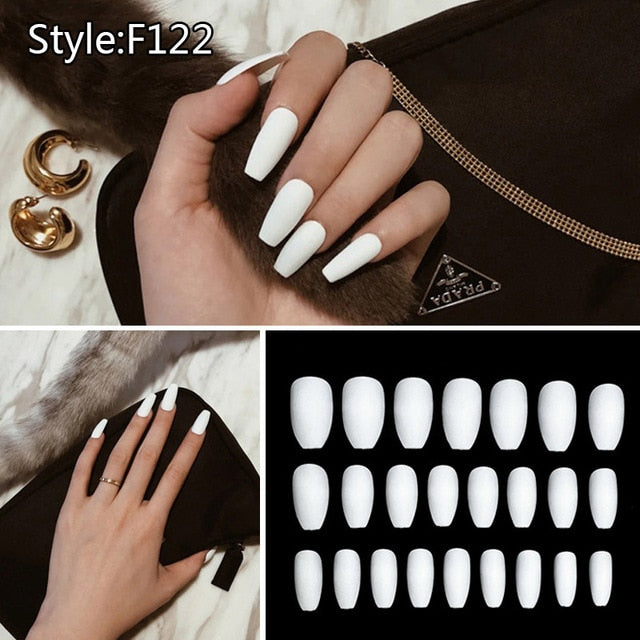 24pcs/box Full Cover fake Press on Nails Matte Yellow Pure Acrylic Frosted Ballerina acrylic for nails for Women free shipping