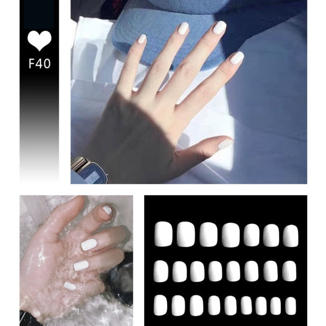 24pcs/box Full Cover fake Press on Nails Matte Yellow Pure Acrylic Frosted Ballerina acrylic for nails for Women free shipping
