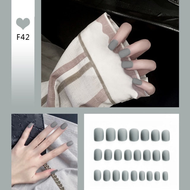 24pcs/box Full Cover fake Press on Nails Matte Yellow Pure Acrylic Frosted Ballerina acrylic for nails for Women free shipping
