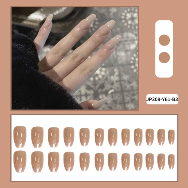 24pcs/box Full Cover fake Press on Nails Matte Yellow Pure Acrylic Frosted Ballerina acrylic for nails for Women free shipping