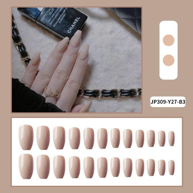24pcs/box Full Cover fake Press on Nails Matte Yellow Pure Acrylic Frosted Ballerina acrylic for nails for Women free shipping