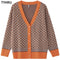 TYHRU Women's Knitting Sweater Color Matching Diamond Lattice Single-Breasted Buttons Loose Casual Knitted Cardigan Sweaters