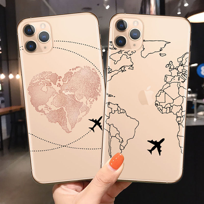 World Map Travel Soft TPU Phone Cases For iPhone 13 12 Pro XS Max XR 7 8 Plus 6S Plane Cover For iPhone 11 SE2020 Coque