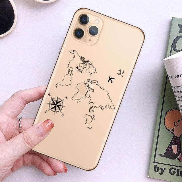 World Map Travel Soft TPU Phone Cases For iPhone 13 12 Pro XS Max XR 7 8 Plus 6S Plane Cover For iPhone 11 SE2020 Coque