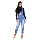 Stitching Slim Ladies Sling Jumpsuit Pure Color Washed Cropped Pants Spring And Autumn Fashion Workwear Style Bodysuit 903