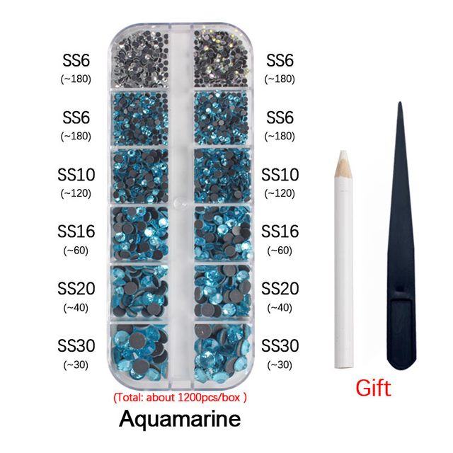 New Box Set 36 Colors 12 grid box Hotfix rhinestone 1200pcs Flatback crystal stone for DIY clothing shoe bag free shipping