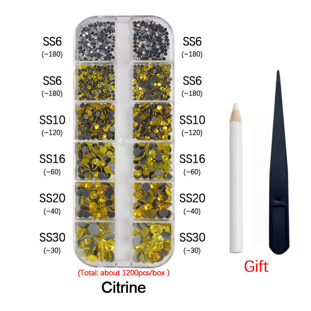 New Box Set 36 Colors 12 grid box Hotfix rhinestone 1200pcs Flatback crystal stone for DIY clothing shoe bag free shipping