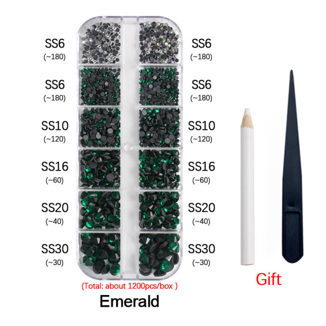 New Box Set 36 Colors 12 grid box Hotfix rhinestone 1200pcs Flatback crystal stone for DIY clothing shoe bag free shipping