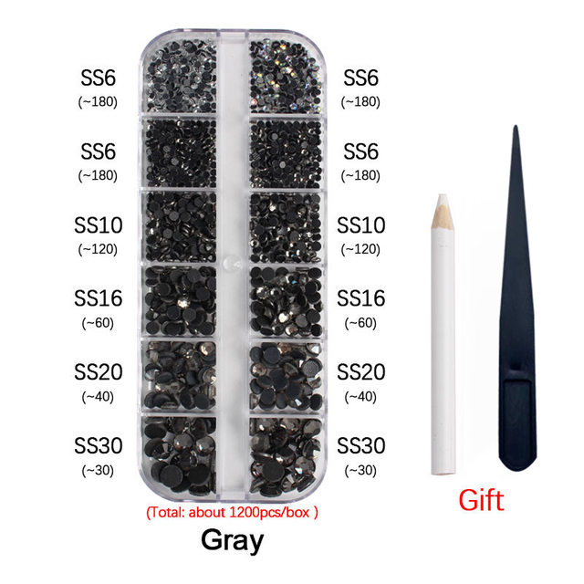 New Box Set 36 Colors 12 grid box Hotfix rhinestone 1200pcs Flatback crystal stone for DIY clothing shoe bag free shipping