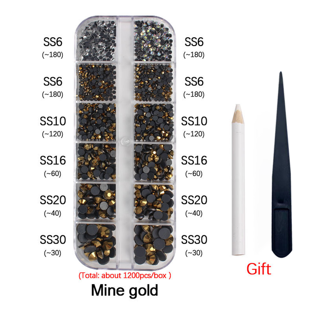 New Box Set 36 Colors 12 grid box Hotfix rhinestone 1200pcs Flatback crystal stone for DIY clothing shoe bag free shipping