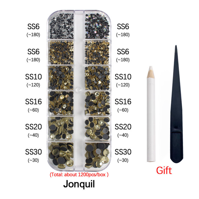 New Box Set 36 Colors 12 grid box Hotfix rhinestone 1200pcs Flatback crystal stone for DIY clothing shoe bag free shipping