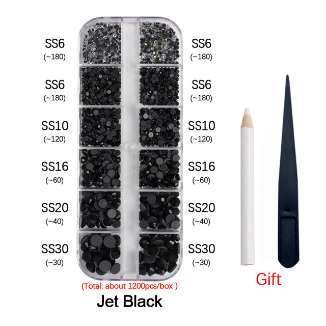 New Box Set 36 Colors 12 grid box Hotfix rhinestone 1200pcs Flatback crystal stone for DIY clothing shoe bag free shipping