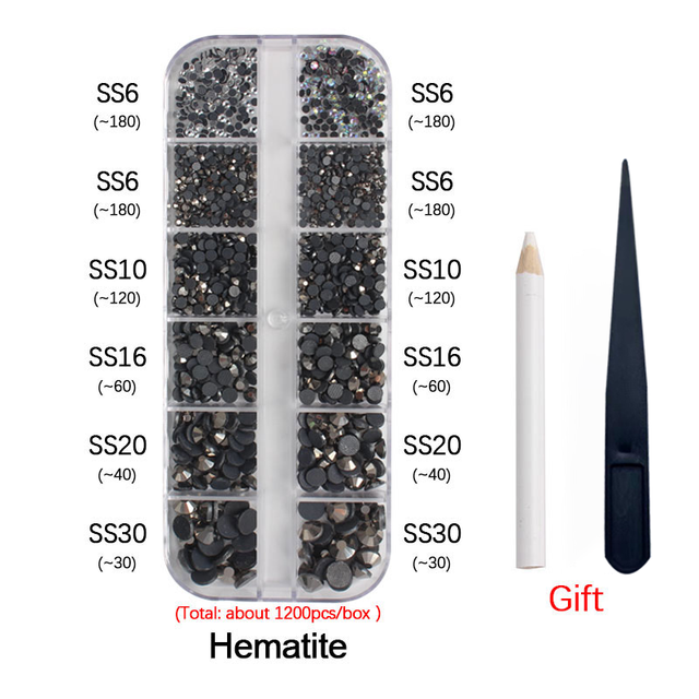 New Box Set 36 Colors 12 grid box Hotfix rhinestone 1200pcs Flatback crystal stone for DIY clothing shoe bag free shipping