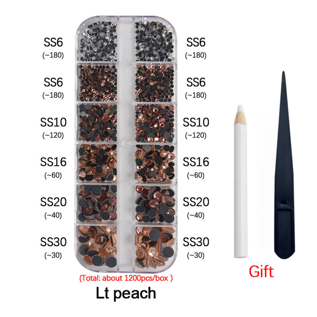 New Box Set 36 Colors 12 grid box Hotfix rhinestone 1200pcs Flatback crystal stone for DIY clothing shoe bag free shipping