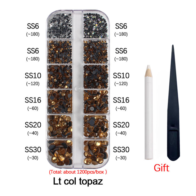 New Box Set 36 Colors 12 grid box Hotfix rhinestone 1200pcs Flatback crystal stone for DIY clothing shoe bag free shipping