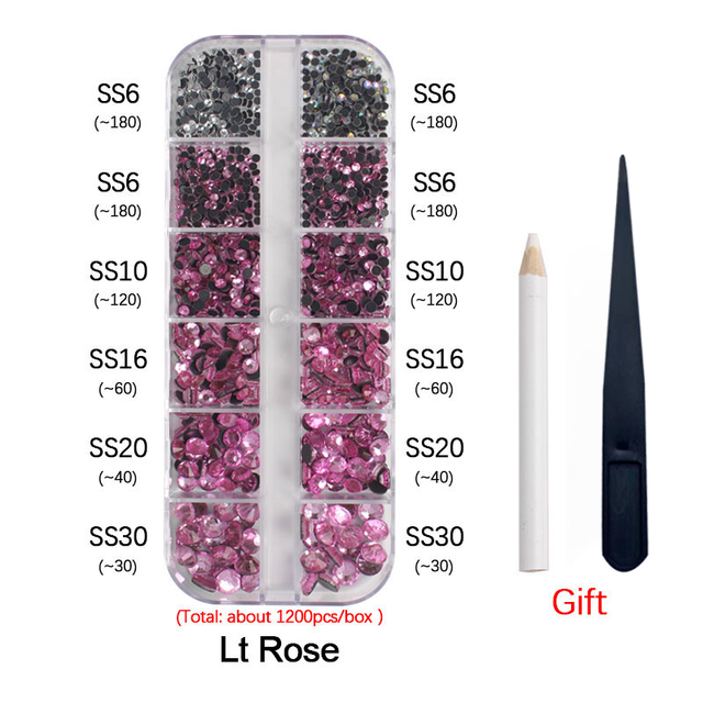 New Box Set 36 Colors 12 grid box Hotfix rhinestone 1200pcs Flatback crystal stone for DIY clothing shoe bag free shipping