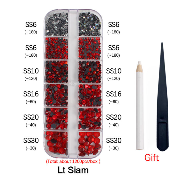 New Box Set 36 Colors 12 grid box Hotfix rhinestone 1200pcs Flatback crystal stone for DIY clothing shoe bag free shipping