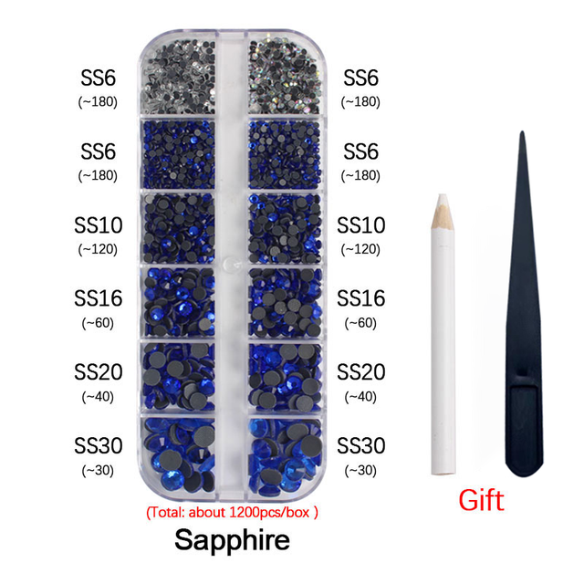 New Box Set 36 Colors 12 grid box Hotfix rhinestone 1200pcs Flatback crystal stone for DIY clothing shoe bag free shipping