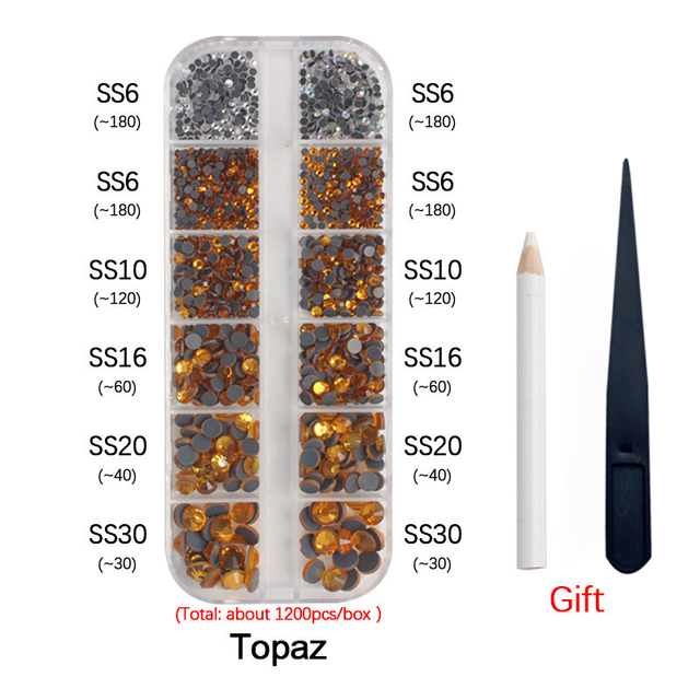 New Box Set 36 Colors 12 grid box Hotfix rhinestone 1200pcs Flatback crystal stone for DIY clothing shoe bag free shipping