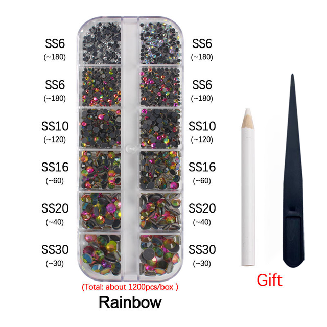 New Box Set 36 Colors 12 grid box Hotfix rhinestone 1200pcs Flatback crystal stone for DIY clothing shoe bag free shipping