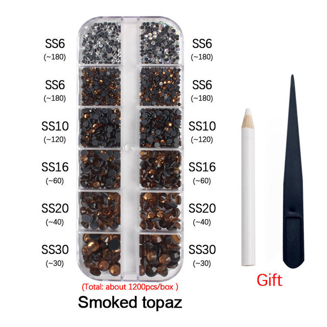 New Box Set 36 Colors 12 grid box Hotfix rhinestone 1200pcs Flatback crystal stone for DIY clothing shoe bag free shipping