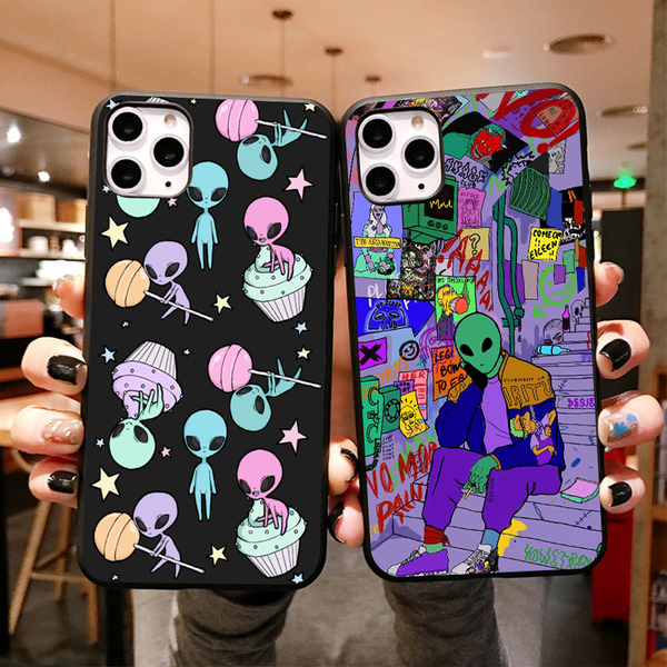 Aesthetics Cute Cartoon alien space Silicone Phone Case For iPhone 13 12 11 Pro Xs Max 6s 7 8 Plus SE2020 Soft TPU Back Cover