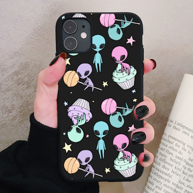 Aesthetics Cute Cartoon alien space Silicone Phone Case For iPhone 13 12 11 Pro Xs Max 6s 7 8 Plus SE2020 Soft TPU Back Cover