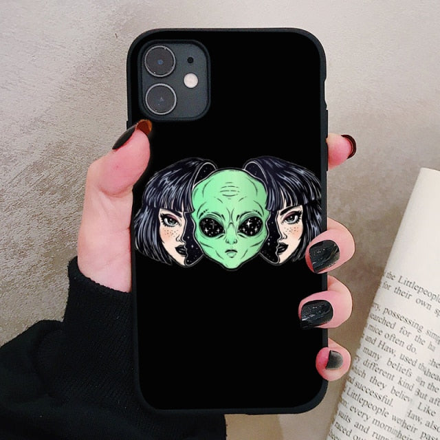 Aesthetics Cute Cartoon alien space Silicone Phone Case For iPhone 13 12 11 Pro Xs Max 6s 7 8 Plus SE2020 Soft TPU Back Cover
