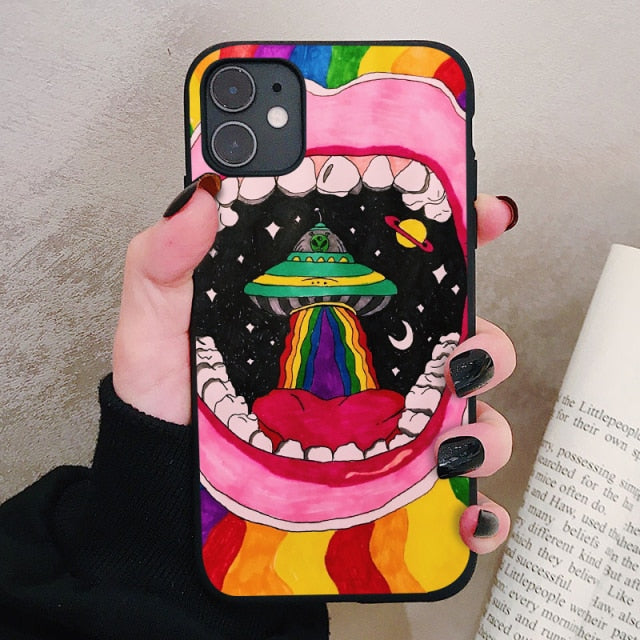 Aesthetics Cute Cartoon alien space Silicone Phone Case For iPhone 13 12 11 Pro Xs Max 6s 7 8 Plus SE2020 Soft TPU Back Cover