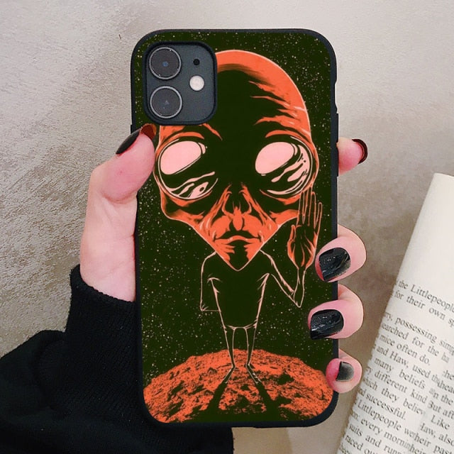 Aesthetics Cute Cartoon alien space Silicone Phone Case For iPhone 13 12 11 Pro Xs Max 6s 7 8 Plus SE2020 Soft TPU Back Cover