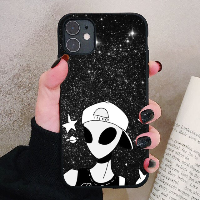 Aesthetics Cute Cartoon alien space Silicone Phone Case For iPhone 13 12 11 Pro Xs Max 6s 7 8 Plus SE2020 Soft TPU Back Cover