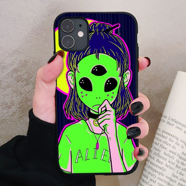 Aesthetics Cute Cartoon alien space Silicone Phone Case For iPhone 13 12 11 Pro Xs Max 6s 7 8 Plus SE2020 Soft TPU Back Cover