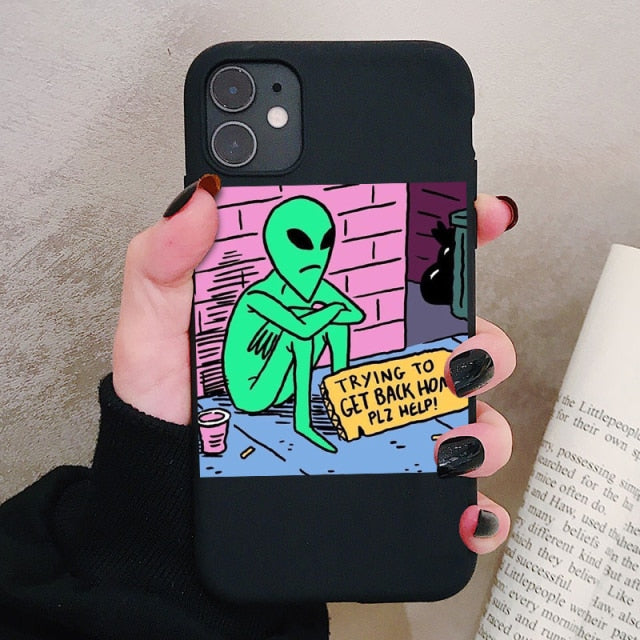 Aesthetics Cute Cartoon alien space Silicone Phone Case For iPhone 13 12 11 Pro Xs Max 6s 7 8 Plus SE2020 Soft TPU Back Cover