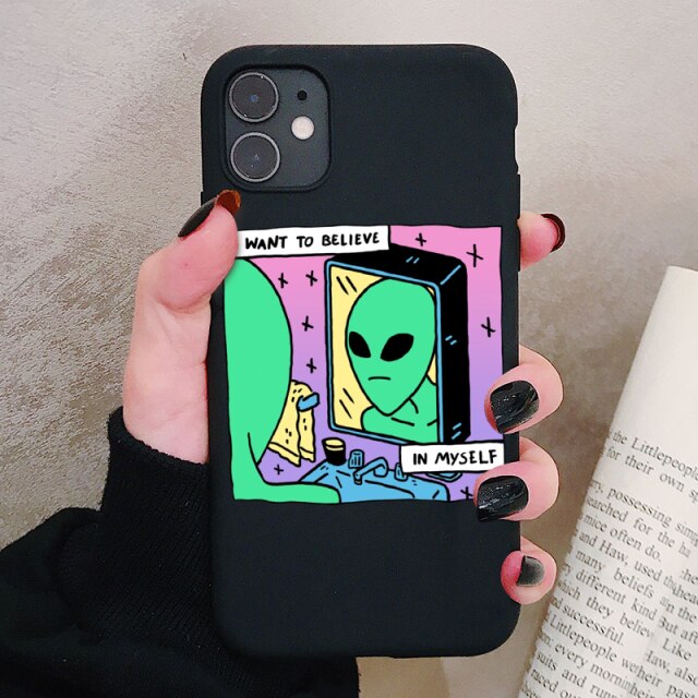 Aesthetics Cute Cartoon alien space Silicone Phone Case For iPhone 13 12 11 Pro Xs Max 6s 7 8 Plus SE2020 Soft TPU Back Cover