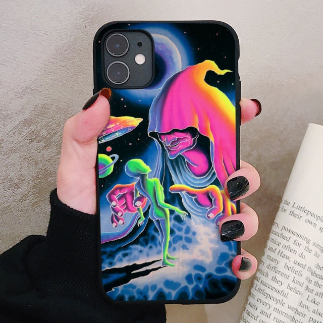 Aesthetics Cute Cartoon alien space Silicone Phone Case For iPhone 13 12 11 Pro Xs Max 6s 7 8 Plus SE2020 Soft TPU Back Cover