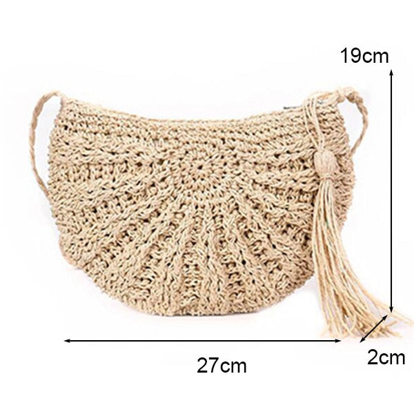 Round Straw Beach Bag Vintage Handmade Woven Shoulder Bag Raffia circle Rattan bags Bohemian Summer Vacation Casual Bags