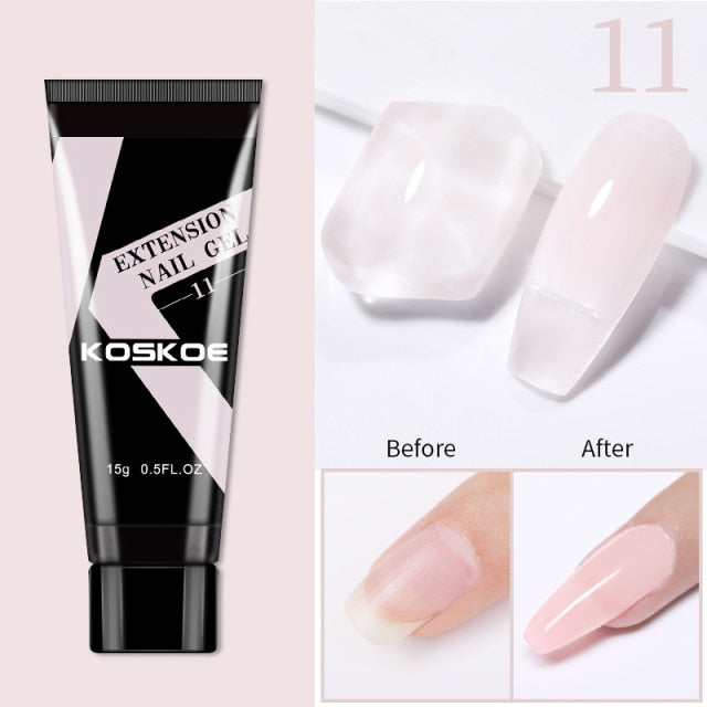 KOSKOE 15ml Acrylic Gel For Extension Clear Pink Glitter Quick Finger Extension Soak Off Gel Nail Polish Nails Art Manicure