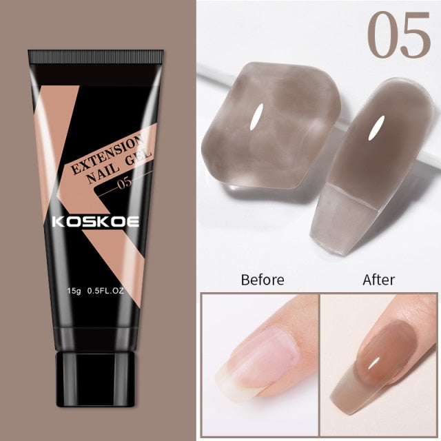 KOSKOE 15ml Acrylic Gel For Extension Clear Pink Glitter Quick Finger Extension Soak Off Gel Nail Polish Nails Art Manicure
