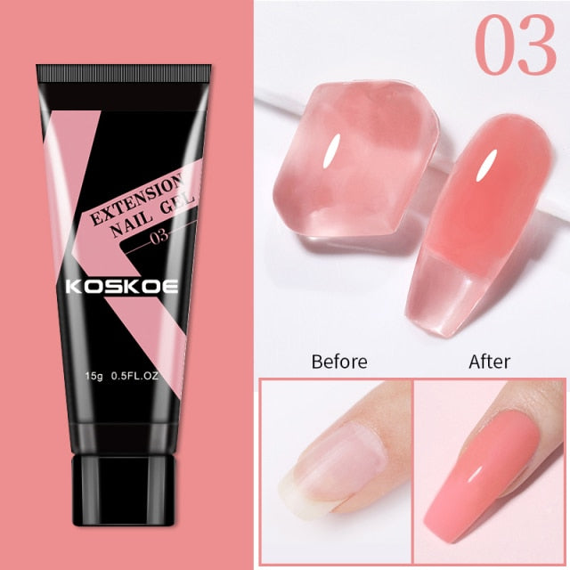 KOSKOE 15ml Acrylic Gel For Extension Clear Pink Glitter Quick Finger Extension Soak Off Gel Nail Polish Nails Art Manicure