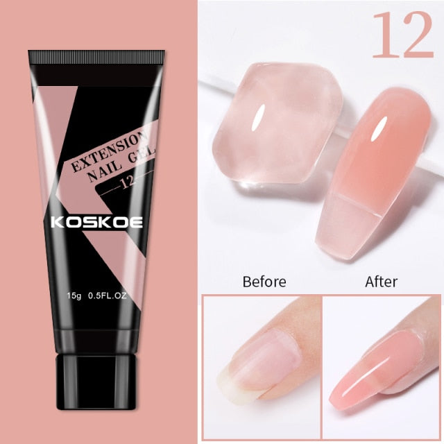 KOSKOE 15ml Acrylic Gel For Extension Clear Pink Glitter Quick Finger Extension Soak Off Gel Nail Polish Nails Art Manicure