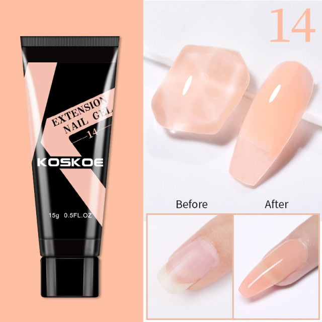 KOSKOE 15ml Acrylic Gel For Extension Clear Pink Glitter Quick Finger Extension Soak Off Gel Nail Polish Nails Art Manicure