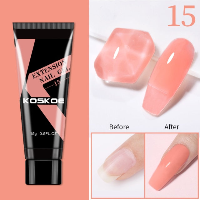 KOSKOE 15ml Acrylic Gel For Extension Clear Pink Glitter Quick Finger Extension Soak Off Gel Nail Polish Nails Art Manicure