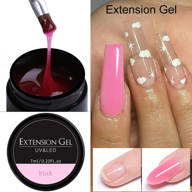 KOSKOE 15ml Acrylic Gel For Extension Clear Pink Glitter Quick Finger Extension Soak Off Gel Nail Polish Nails Art Manicure
