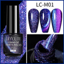 LILYCUTE 7ml Flowing Cat Magnetic Gel Polish Semi Permanent Glitter Magnetic Nail Gel Soak Off UV Gel Nail Art Gel Varnish