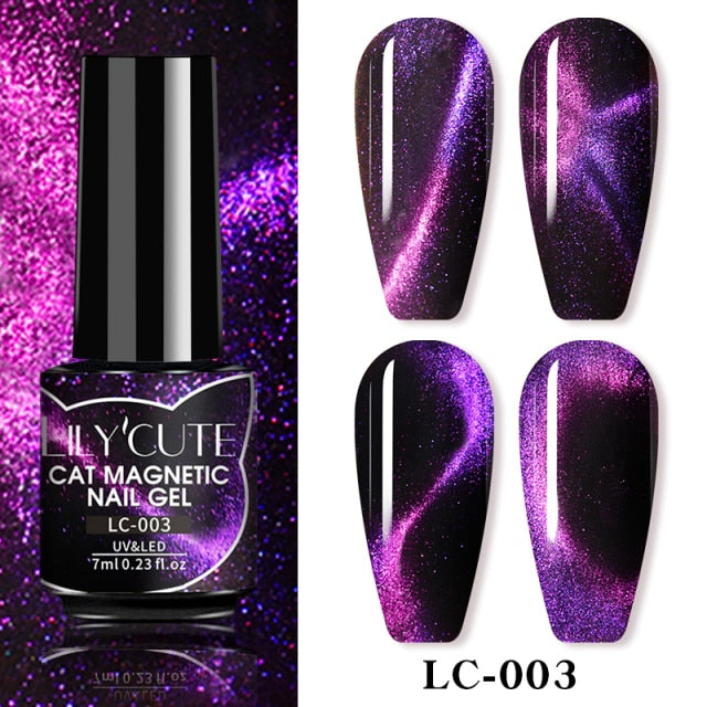 LILYCUTE 7ml Flowing Cat Magnetic Gel Polish Semi Permanent Glitter Magnetic Nail Gel Soak Off UV Gel Nail Art Gel Varnish