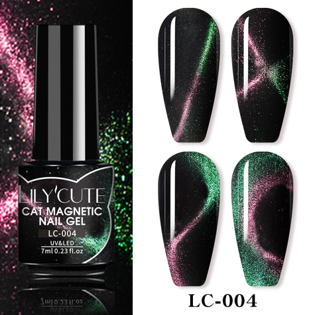 LILYCUTE 7ml Flowing Cat Magnetic Gel Polish Semi Permanent Glitter Magnetic Nail Gel Soak Off UV Gel Nail Art Gel Varnish