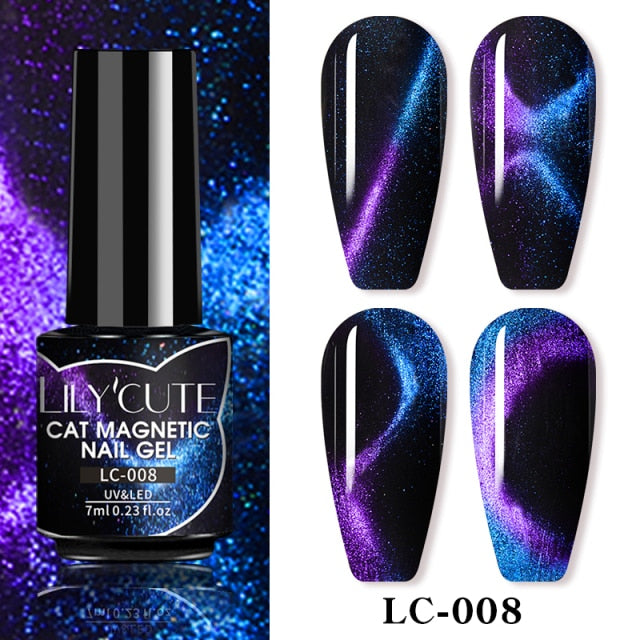 LILYCUTE 7ml Flowing Cat Magnetic Gel Polish Semi Permanent Glitter Magnetic Nail Gel Soak Off UV Gel Nail Art Gel Varnish